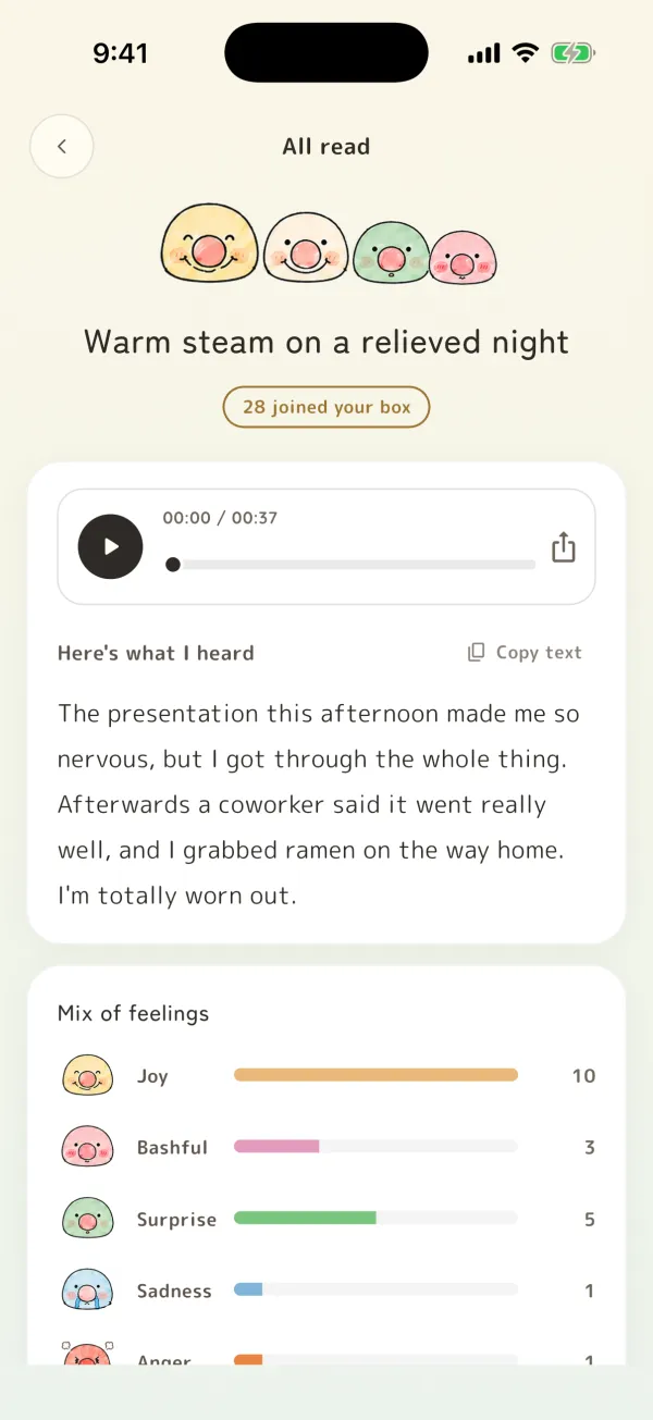 The feelings Kimocchi read